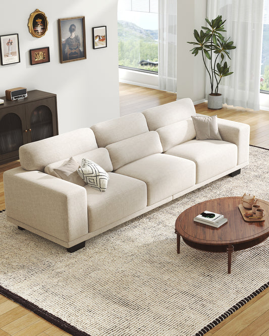 CHITOOMA 89" 3-Seater Sofa for Living Room, Deep Seat Modern Couch with Linen Fabric, Removable Covers, Wide Armrests & Steel Frame, White