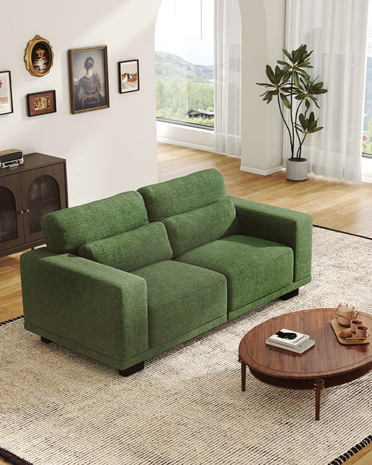 CHITOOMA 65" Loveseat Sofa for Living Room, Comfy Linen Couch with Deep Seats, Wide Armrests, Removable Covers & Sturdy Steel Frame, White