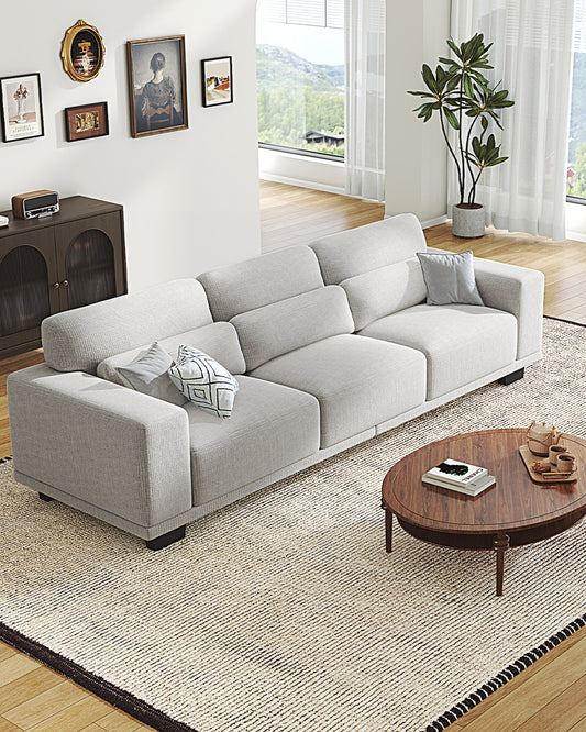 CHITOOMA 89" 3-Seater Sofa for Living Room, Deep Seat Modern Couch with Linen Fabric, Removable Covers, Wide Armrests & Steel Frame, White