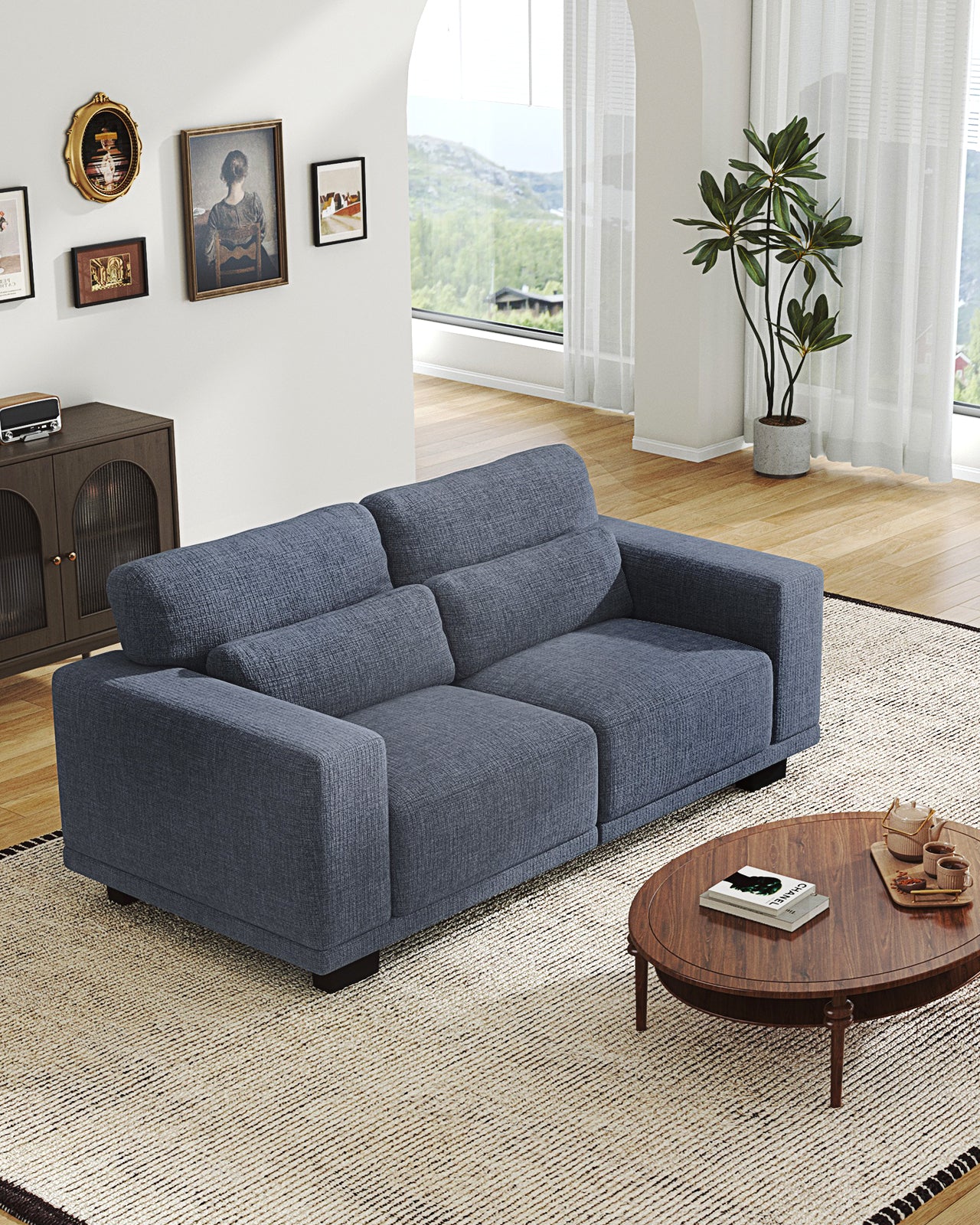 CHITOOMA 65" Loveseat Sofa for Living Room, Comfy Linen Couch with Deep Seats, Wide Armrests, Removable Covers & Sturdy Steel Frame, White
