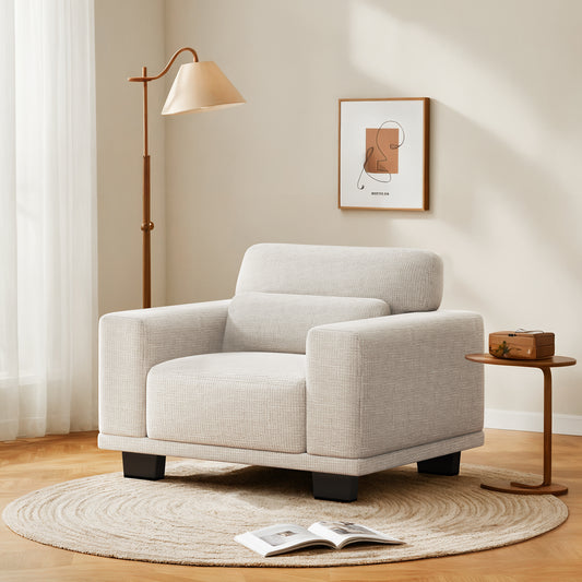 CHITOOMA 40" Oversized Accent Chair, Linen Upholstered Armchair with Washable Covers & Wide Armrests, Deep Seat Sofa Chair for Living Room, Bedroom, or Office, White