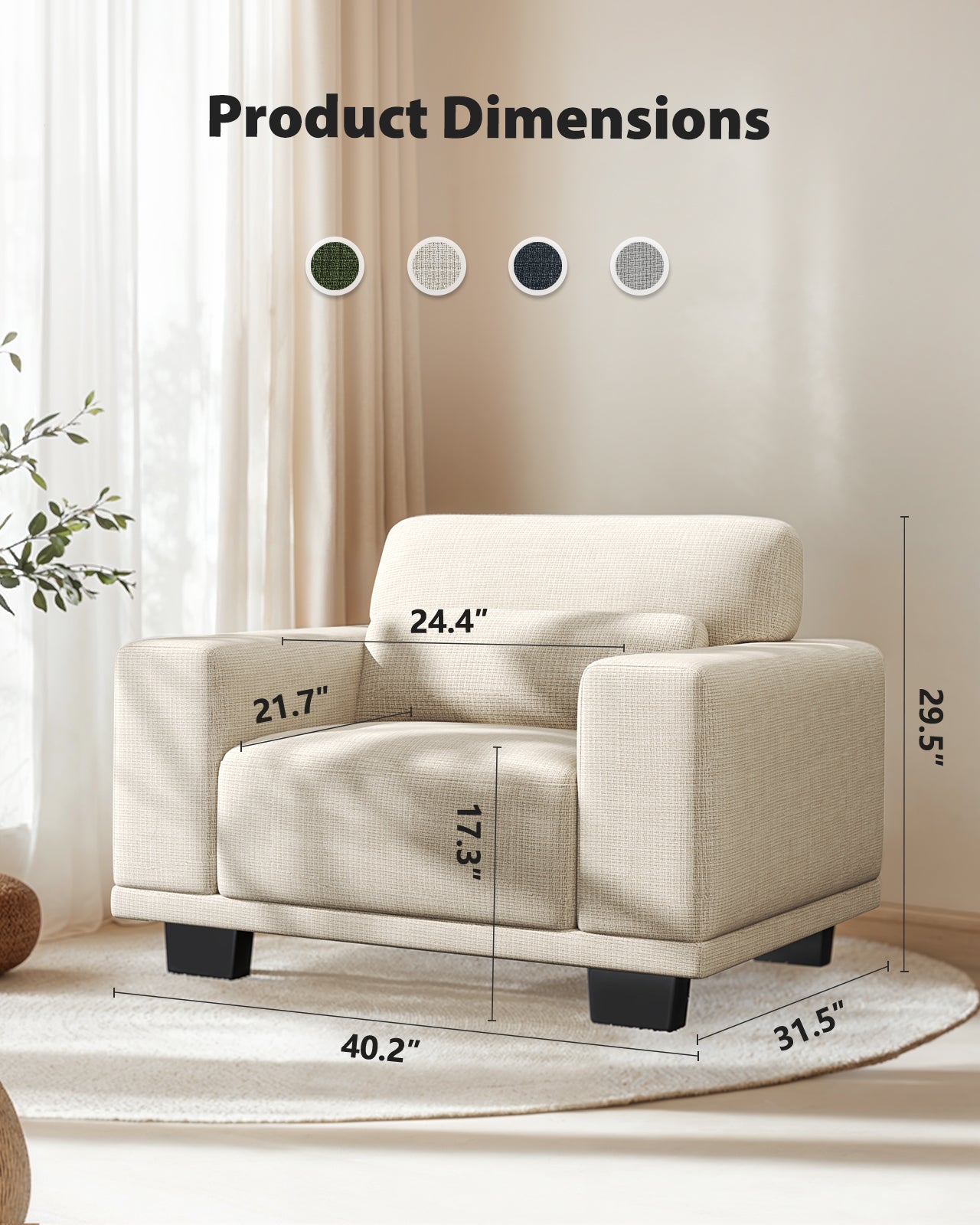 CHITOOMA 40" Oversized Accent Chair, Linen Upholstered Armchair with Washable Covers & Wide Armrests, Deep Seat Sofa Chair for Living Room, Bedroom, or Office, White