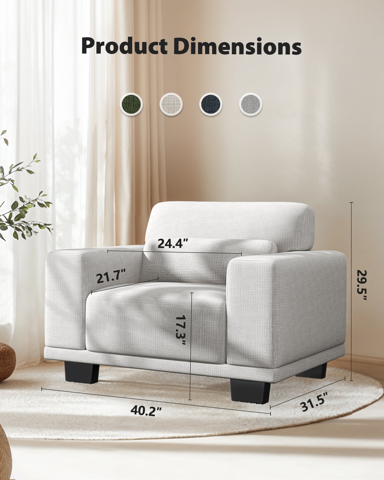 CHITOOMA 40" Oversized Accent Chair, Linen Upholstered Armchair with Washable Covers & Wide Armrests, Deep Seat Sofa Chair for Living Room, Bedroom, or Office, Gray