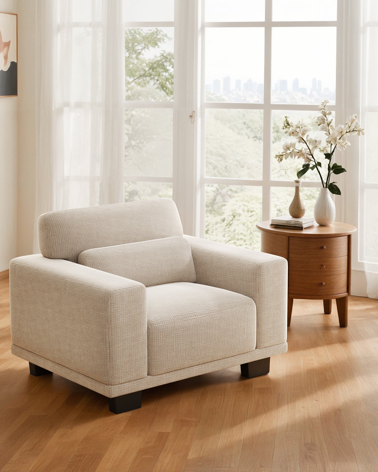 CHITOOMA 40" Oversized Accent Chair, Linen Upholstered Armchair with Washable Covers & Wide Armrests, Deep Seat Sofa Chair for Living Room, Bedroom, or Office, White