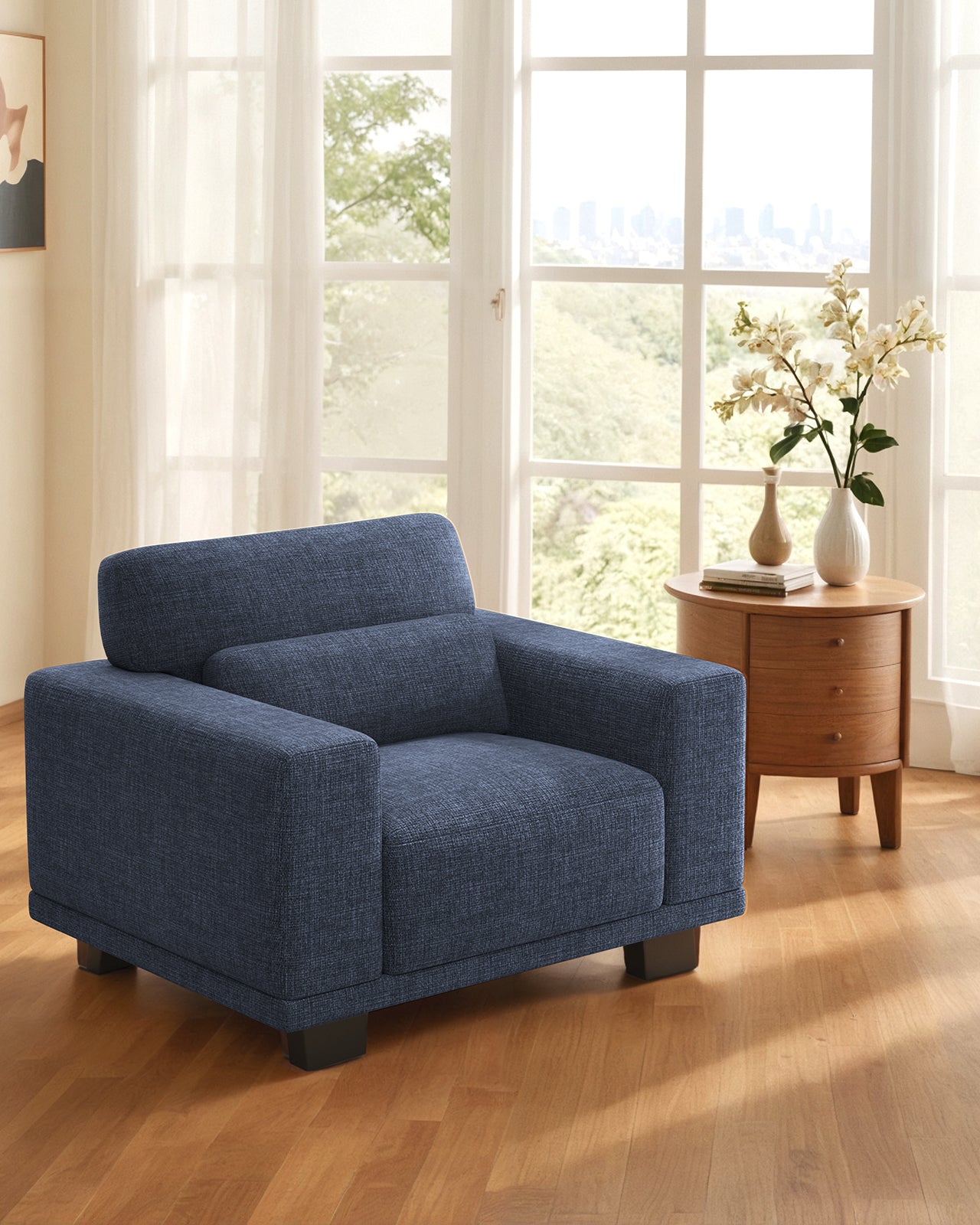 CHITOOMA 40" Oversized Accent Chair, Linen Upholstered Armchair with Washable Covers & Wide Armrests, Deep Seat Sofa Chair for Living Room, Bedroom, or Office, Blue