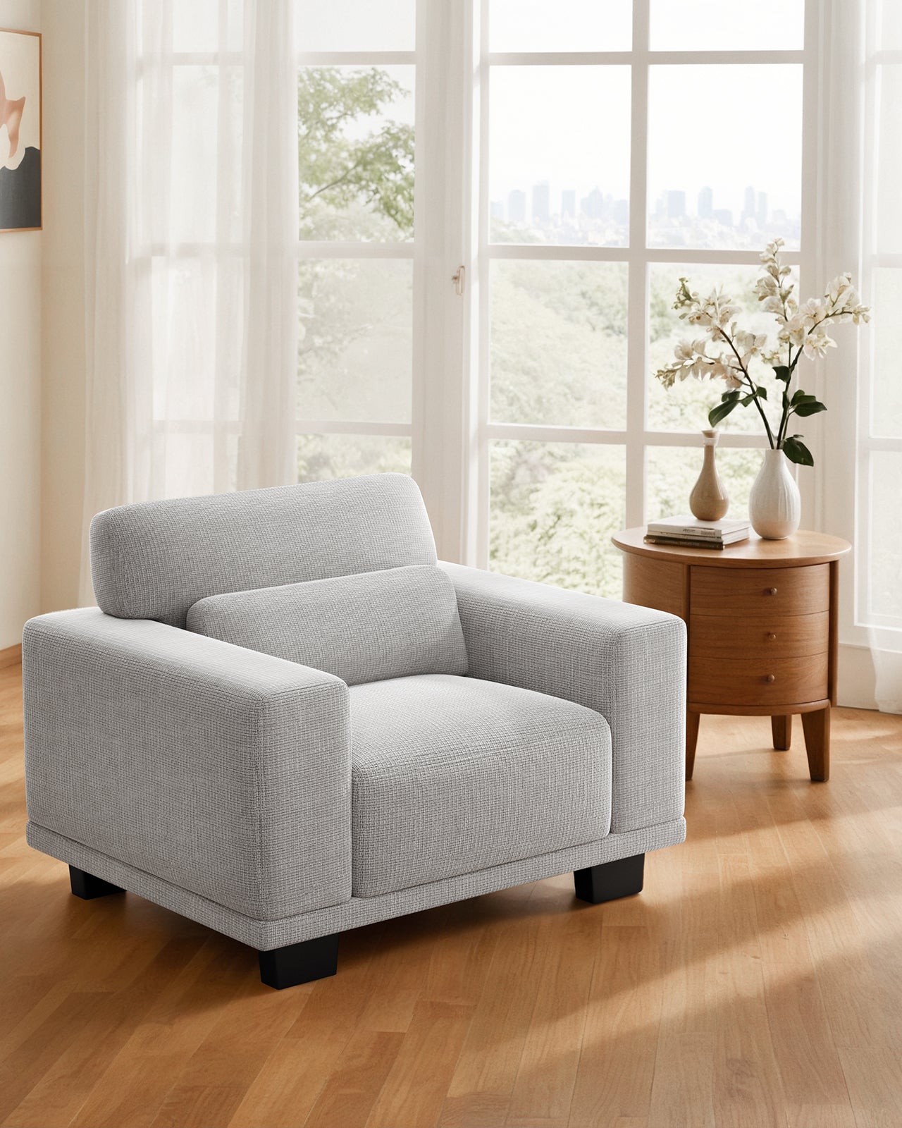 CHITOOMA 40" Oversized Accent Chair, Linen Upholstered Armchair with Washable Covers & Wide Armrests, Deep Seat Sofa Chair for Living Room, Bedroom, or Office, Gray