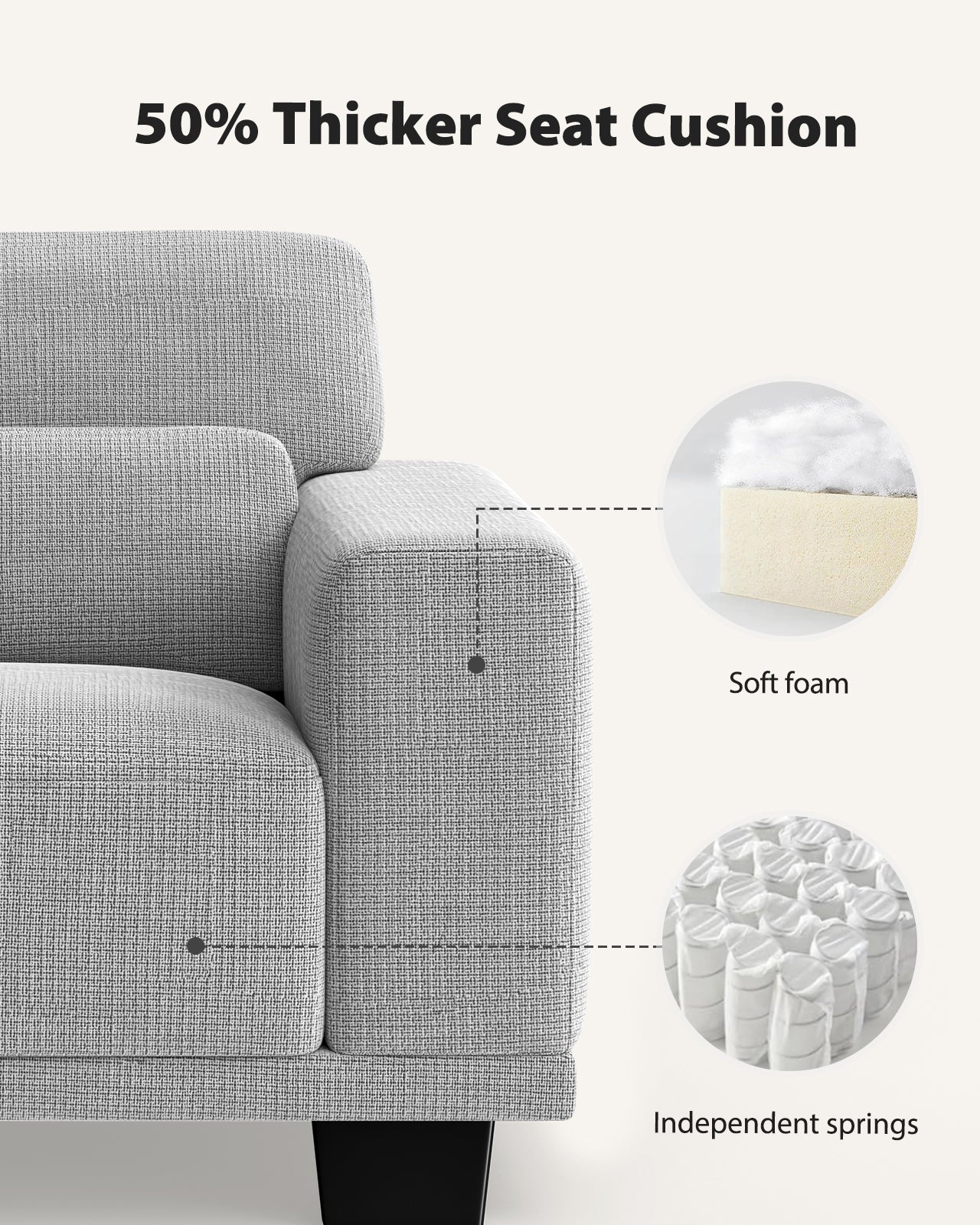 CHITOOMA 40" Oversized Accent Chair, Linen Upholstered Armchair with Washable Covers & Wide Armrests, Deep Seat Sofa Chair for Living Room, Bedroom, or Office, Gray
