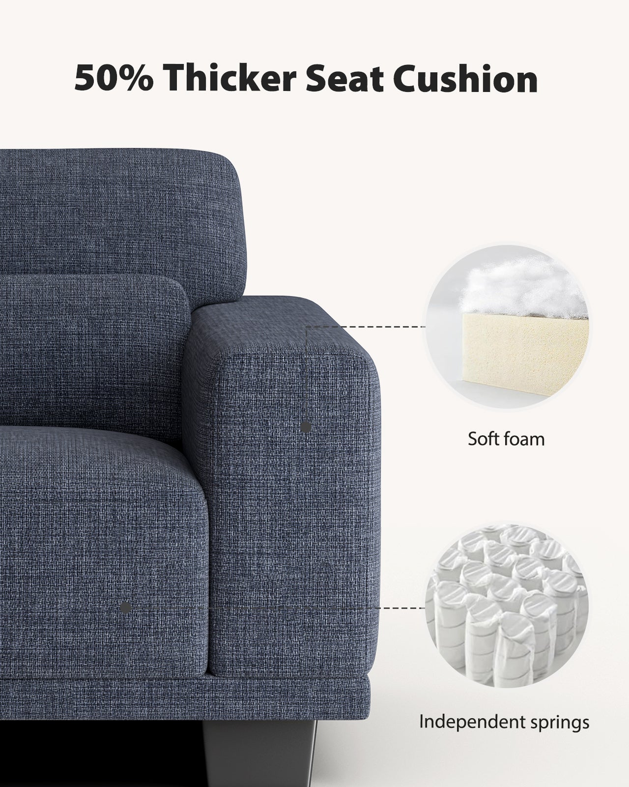 CHITOOMA 40" Oversized Accent Chair, Linen Upholstered Armchair with Washable Covers & Wide Armrests, Deep Seat Sofa Chair for Living Room, Bedroom, or Office, Blue