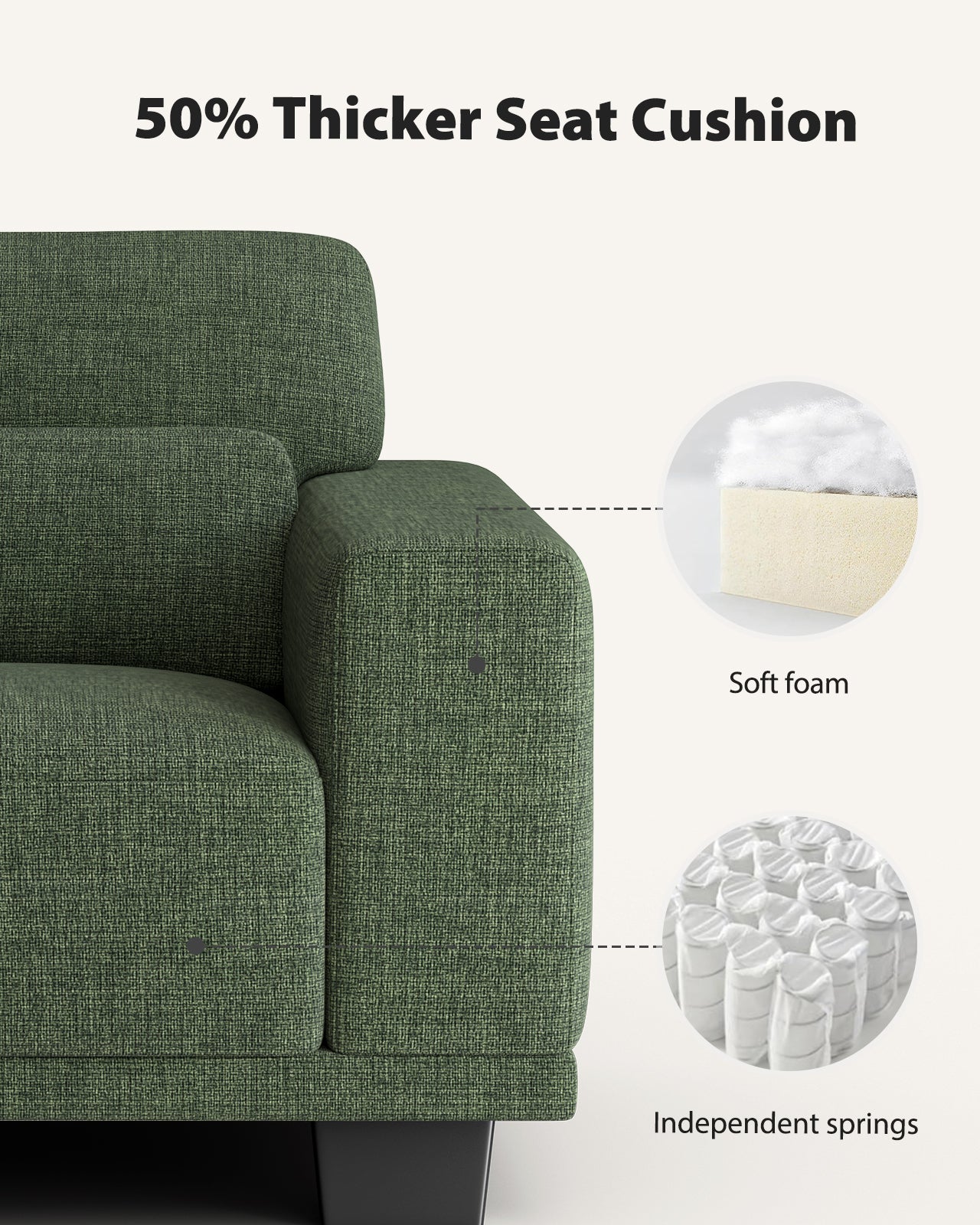 CHITOOMA 40" Oversized Accent Chair, Linen Upholstered Armchair with Washable Covers & Wide Armrests, Deep Seat Sofa Chair for Living Room, Bedroom, or Office, Green