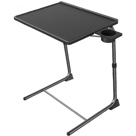 PERLESMITH Adjustable Height TV Tray, Folding Table Trays with Cup Holder, 6 Height & 3 Tilt Angle for Couch, Sofa and Bed, Black