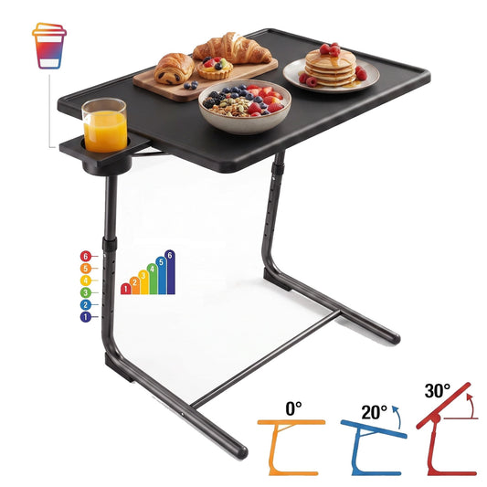 PERLESMITH Adjustable Height TV Tray, Folding Table Trays with Cup Holder, 6 Height & 3 Tilt Angle for Couch, Sofa and Bed, Black