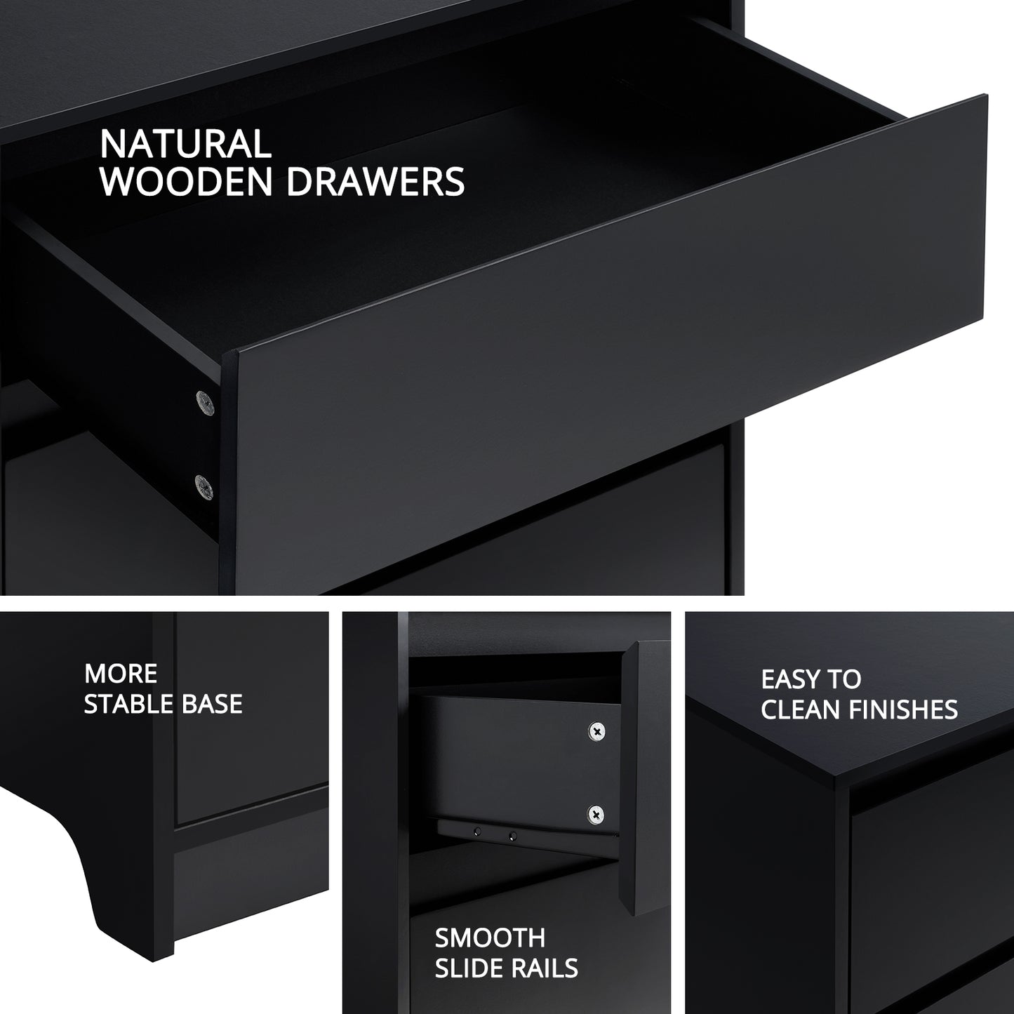 CHITOOMA 6 Drawer Double Dresser, 47.2" Adult Wood Storage Side Cabinet Chest of Drawer for Bedroom Living Room Hallway, Black