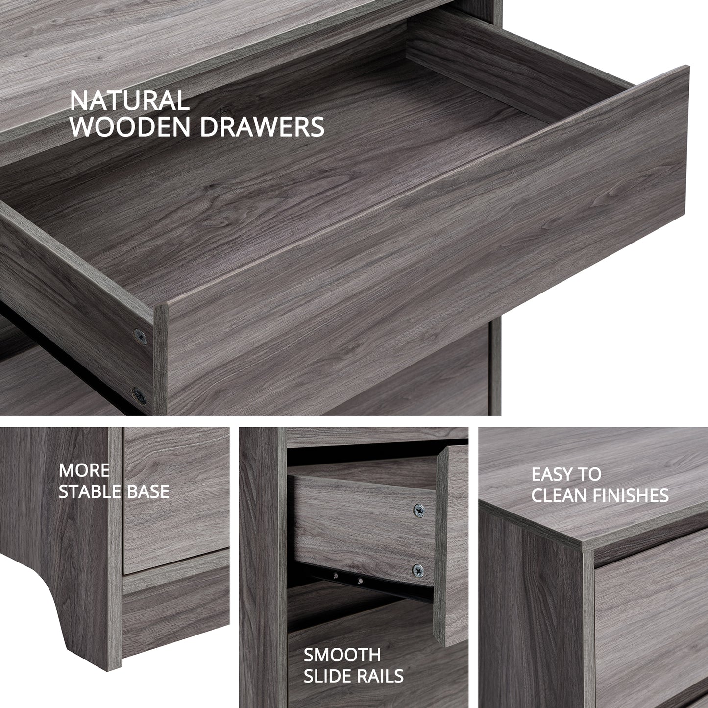 CHITOOMA 6 Drawer Double Dresser, 47.2" Adult Wood Storage Side Cabinet Chest of Drawer for Bedroom Living Room Hallway, Gray