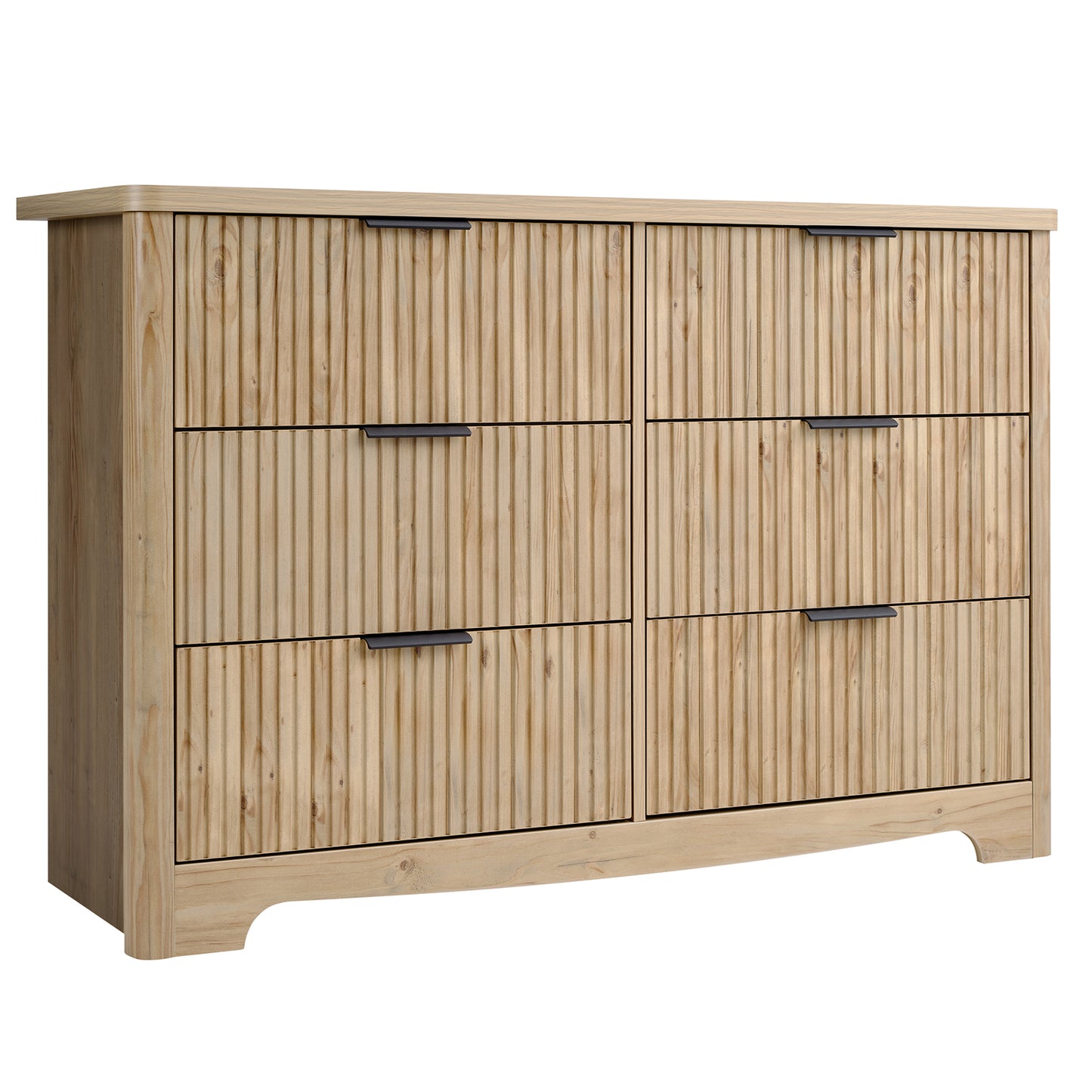 CHITOOMA Fluted Dresser for Bedroom, Modern Wooden 6 Drawer Dresser, Storage Cabine Chest of Drawers for Living Room Hallway, Natural