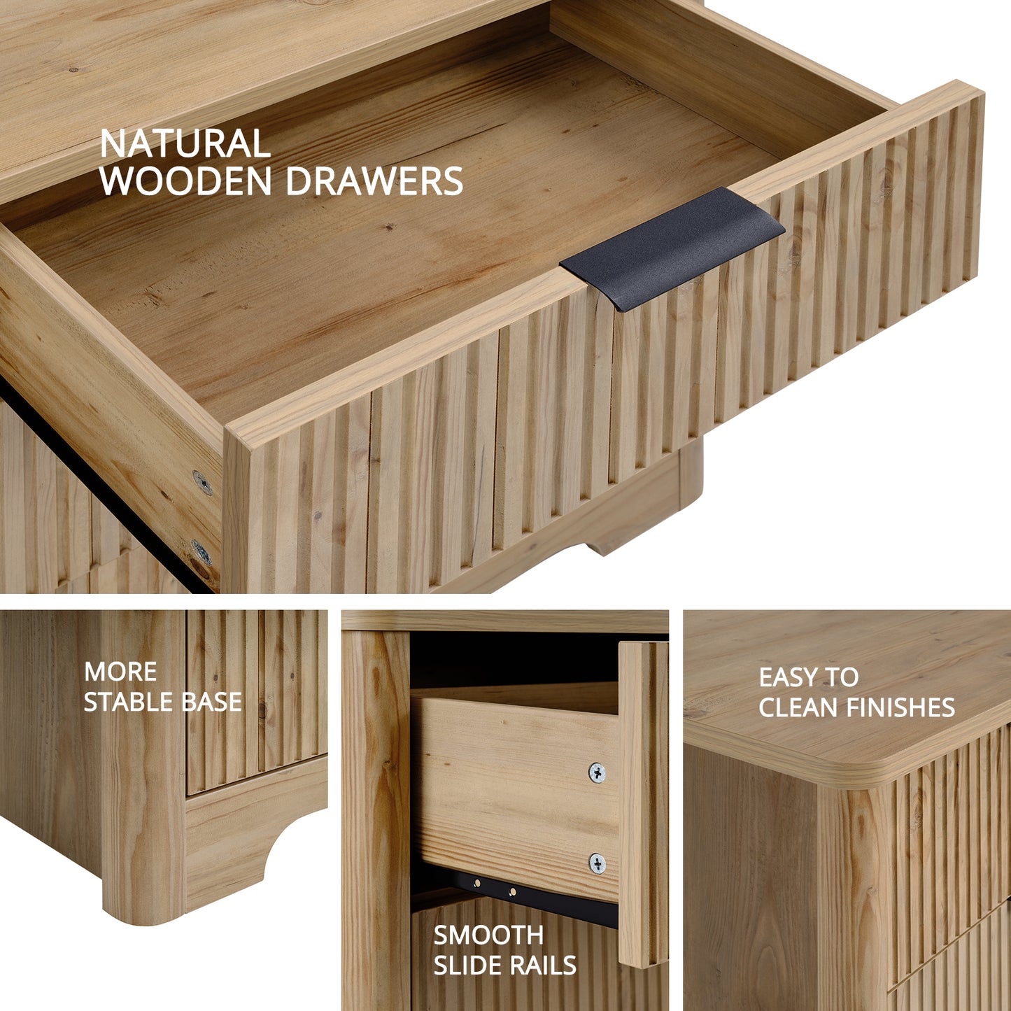 CHITOOMA Fluted Dresser for Bedroom, Modern Wooden 6 Drawer Dresser, Storage Cabine Chest of Drawers for Living Room Hallway, Natural