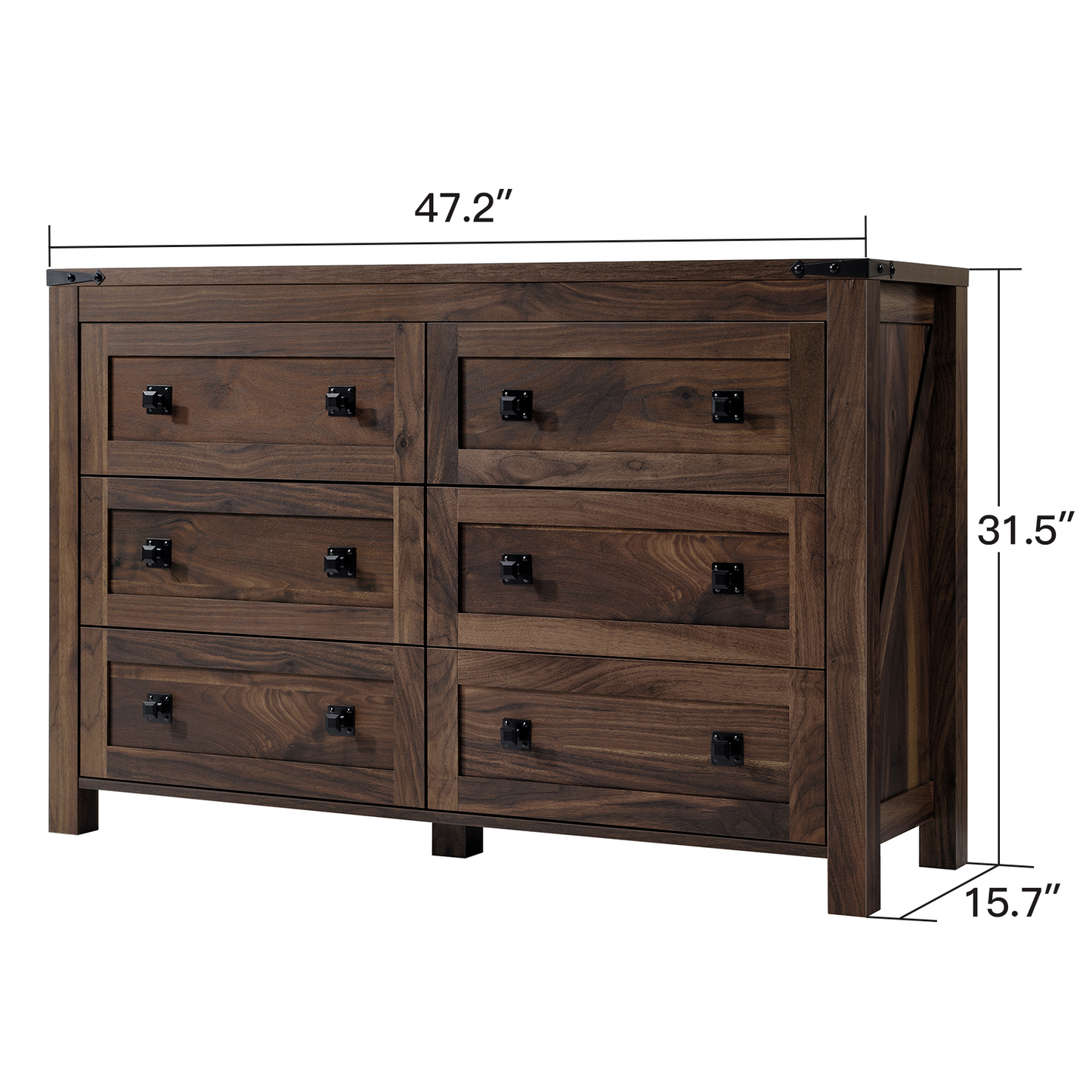 CHITOOMA Wooden Dressers for Bedroom 6 Drawer Adult, 47.2" Storage Cabine with Double Handle, Chest of Drawers for Living Room Hallway, Walnut