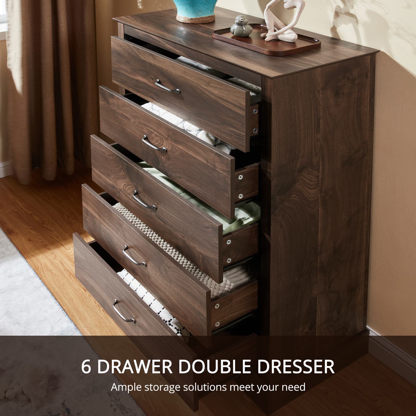 CHITOOMA 5 Drawer Dressers for Bedroom, Adult Tall Wooden Chest of Drawers, Storage Cabine for Living Room Entryway, Walnut