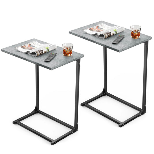 C Shaped Metal Couch End Table Tray Table 2pcs, Widened Side Table Sofa Table Nightstand for Bedroom, Living Room, 27"(H) x 21.1"(W) x 11.4"(D), Grey