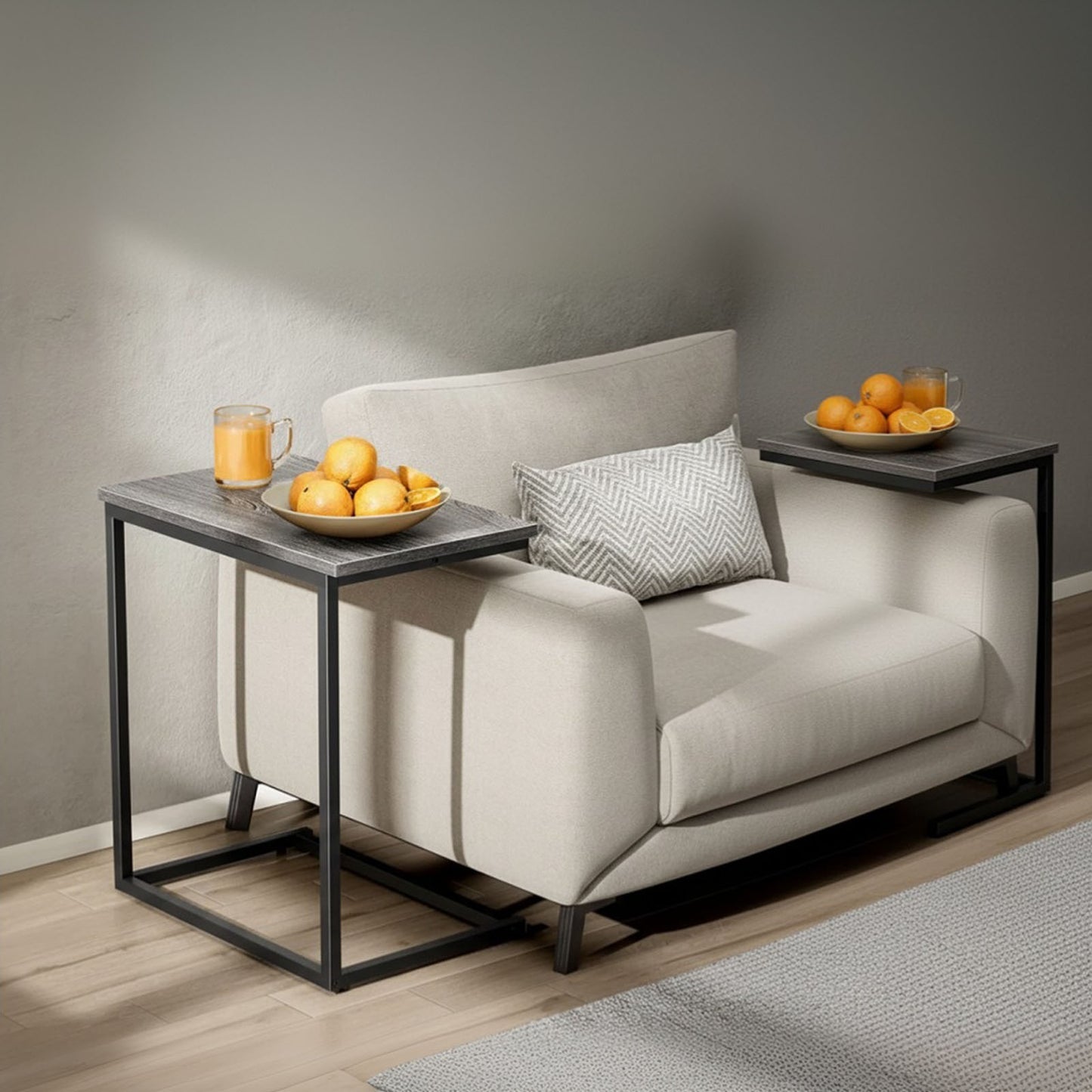 C Shaped Metal Couch End Table Tray Table 2pcs, Widened Side Table Sofa Table Nightstand for Bedroom, Living Room, 27"(H) x 21.1"(W) x 11.4"(D), Grey