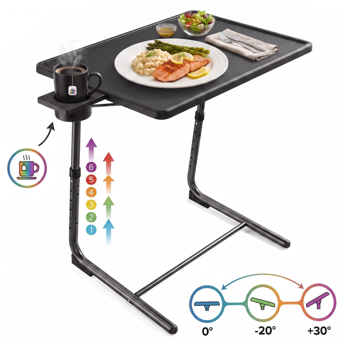 Perlegear Portable 6 Height & 3 Tilt Angles TV Tray Table TV Dinner Sofa Desk for Home Office, Black