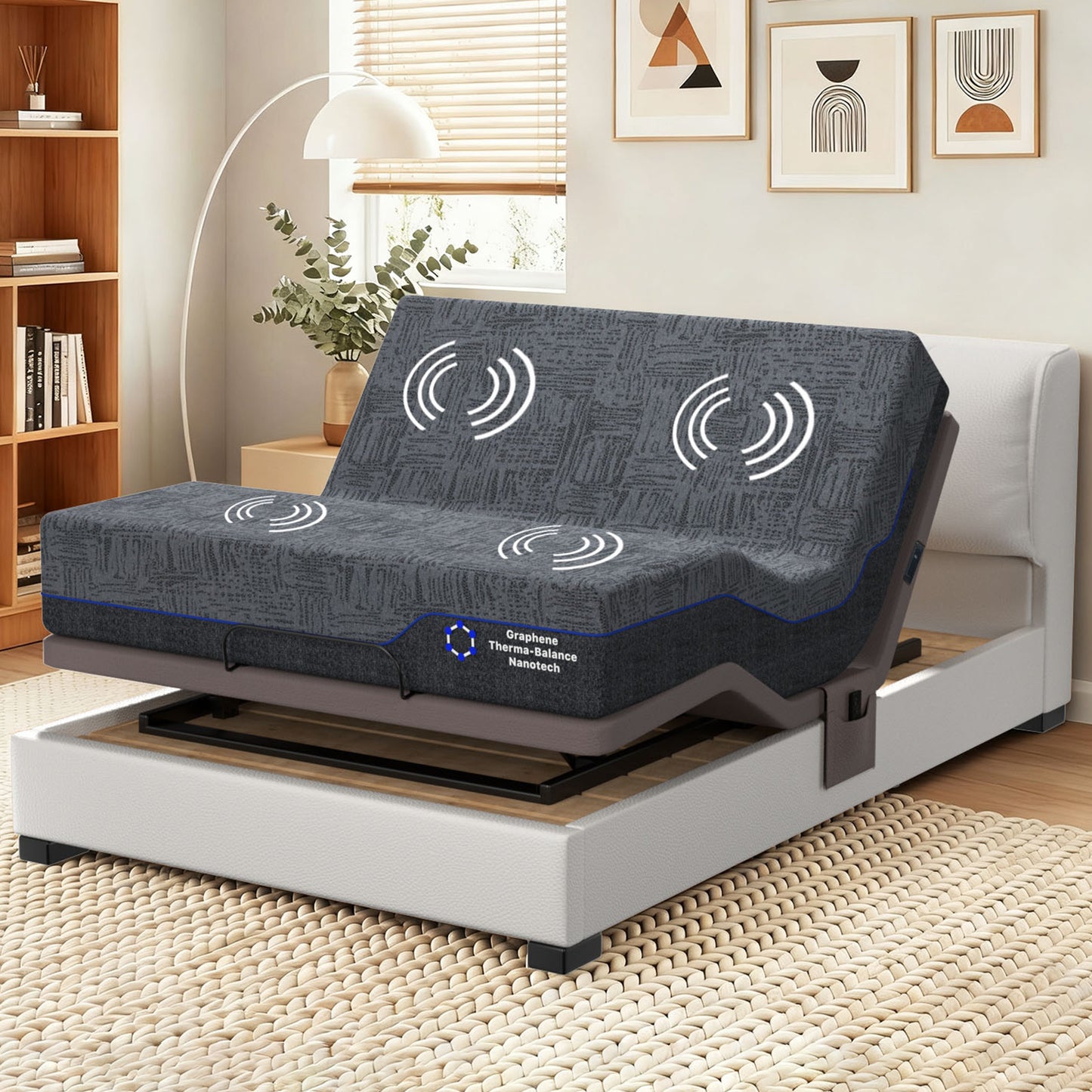 CHITOOMA Queen Adjustable Massage Bed Frame + 10" Gel Memory Foam Mattress, Zero-Clearance Electric Bed with Wireless Remote, Graphene Fabric Cover, Pressure Relief, Mattress in a Box