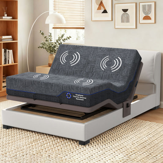 CHITOOMA Queen Adjustable Massage Bed Frame + 10" Gel Memory Foam Mattress, Zero-Clearance Electric Bed with Wireless Remote, Graphene Fabric Cover, Pressure Relief, Mattress in a Box