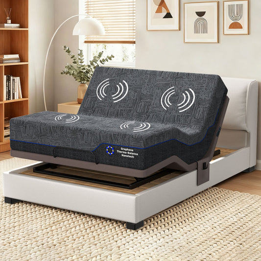 CHITOOMA Queen Adjustable Massage Bed Frame + 12" Gel Memory Foam Mattress, Zero-Clearance Electric Bed with Wireless Remote, Graphene Fabric Cover, Pressure Relief, Mattress in a Box