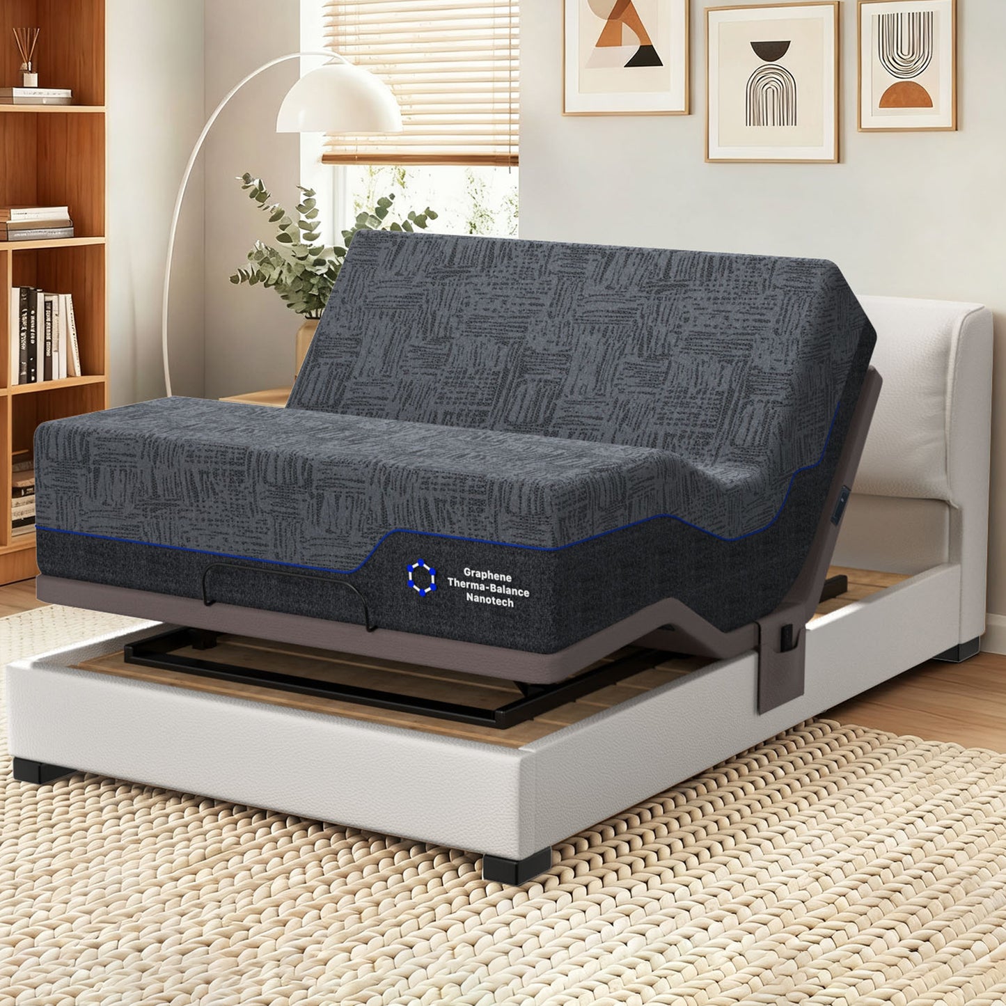 CHITOOMA Queen Adjustable Massage Bed Frame + 14" Gel Memory Foam Mattress, Zero-Clearance Electric Bed with Wireless Remote, Graphene Fabric Cover, Pressure Relief, Mattress in a Box