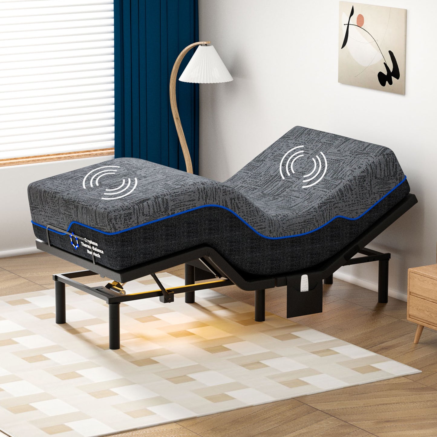 CHITOOMA Twin XL Electric Adjustable Bed Frame with 14 Inch Gel Memory Foam Mattress,Massage with 4 Modes & 3 Intensities,Wireless Remote,Zero Gravity,4 USB Ports & Under-Bed Nightlight,Easy Assembly