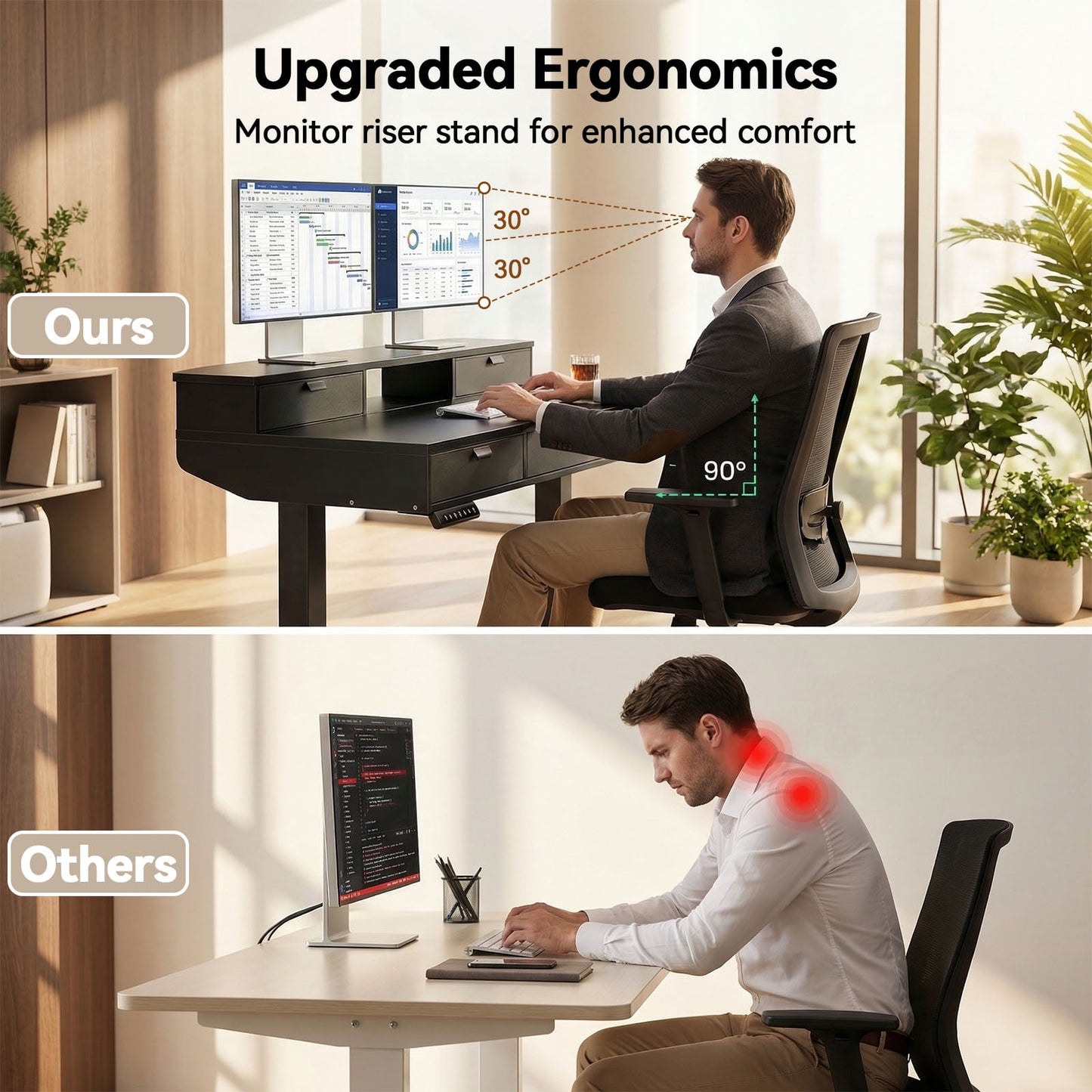 CHITOOMA 48″ x 24″ Standing Desk with Drawers, Electric Height Adjustable Sit Stand Desk with Storage Shelf,black