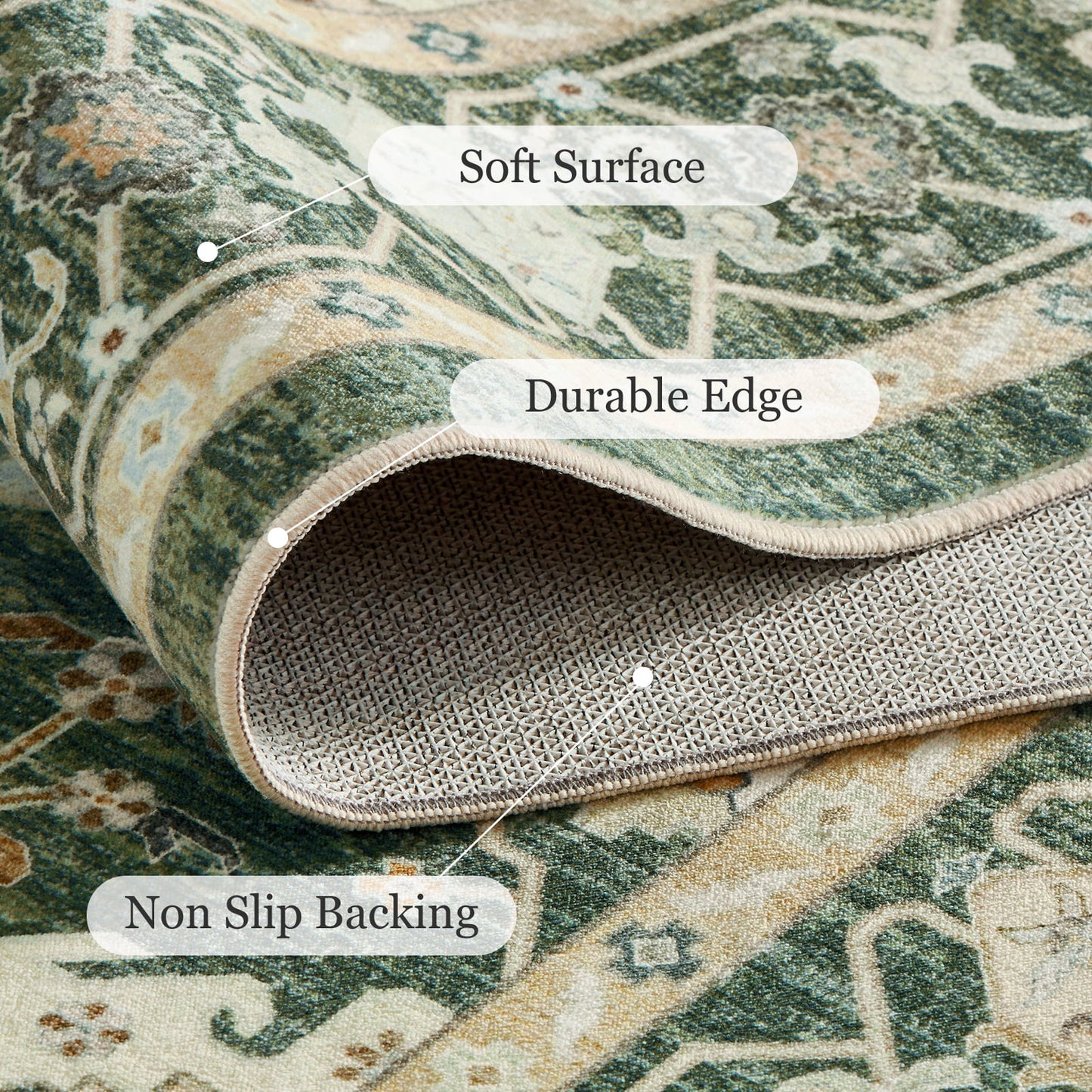 CHITOOMA 9'x12' Area Rugs for Living Room, Boho Machine Washable Stain Resistant Non-Shed Carpet, Floral Area Rug with Non-Slip Backing for Bedroom, Dining Room, Dorm, Office