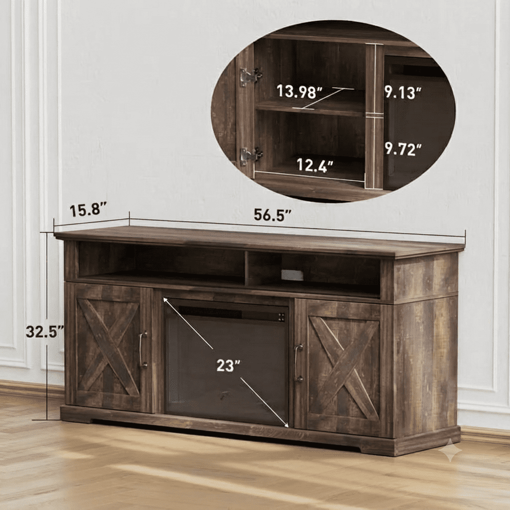 Electric Fireplace TV Stand for TVs up to 75", Farmhouse Entertainment Center with Fireplace, Vintage Brown