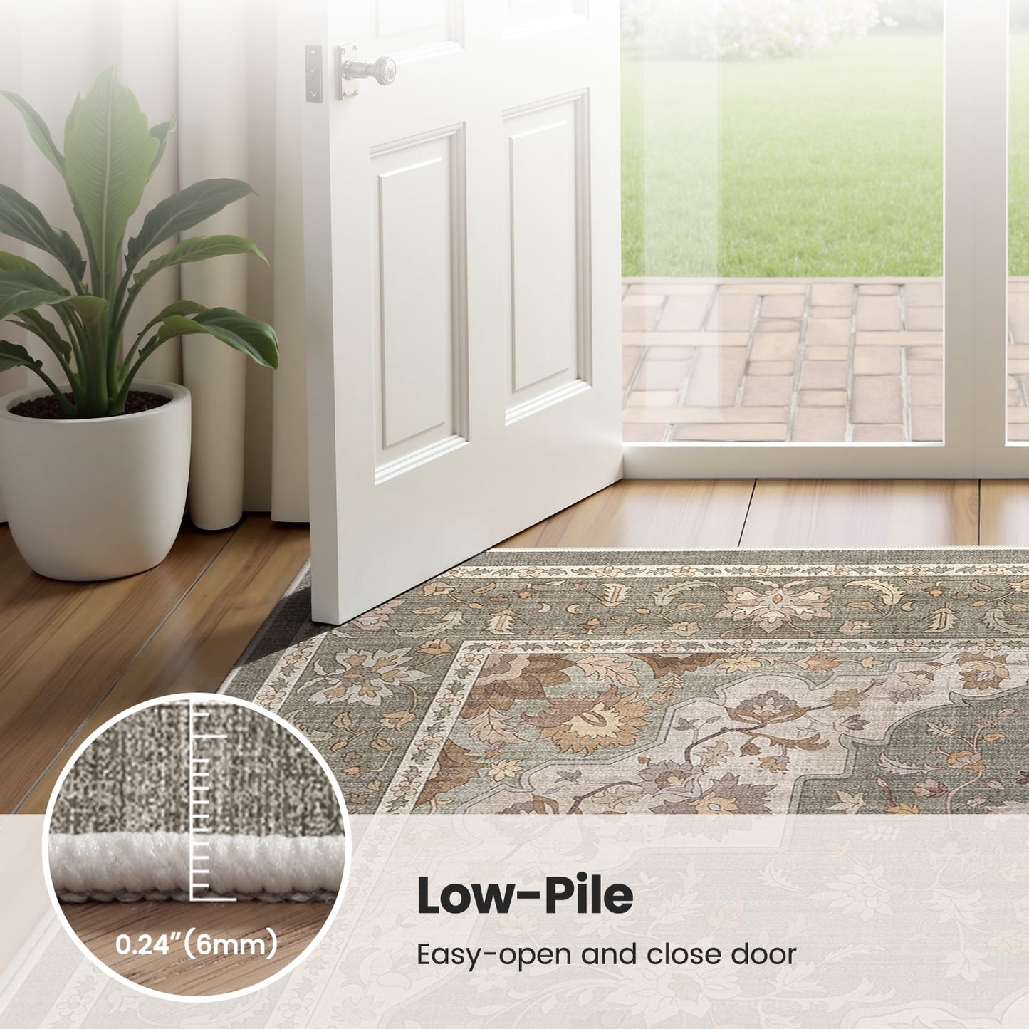 CHITOOMA 6'x9' Area Rugs for Living Room, Boho Machine Washable Stain Resistant Non-Shed Carpet, Floral Area Rug with Non-Slip Backing for Bedroom, Dining Room, Dorm, Office