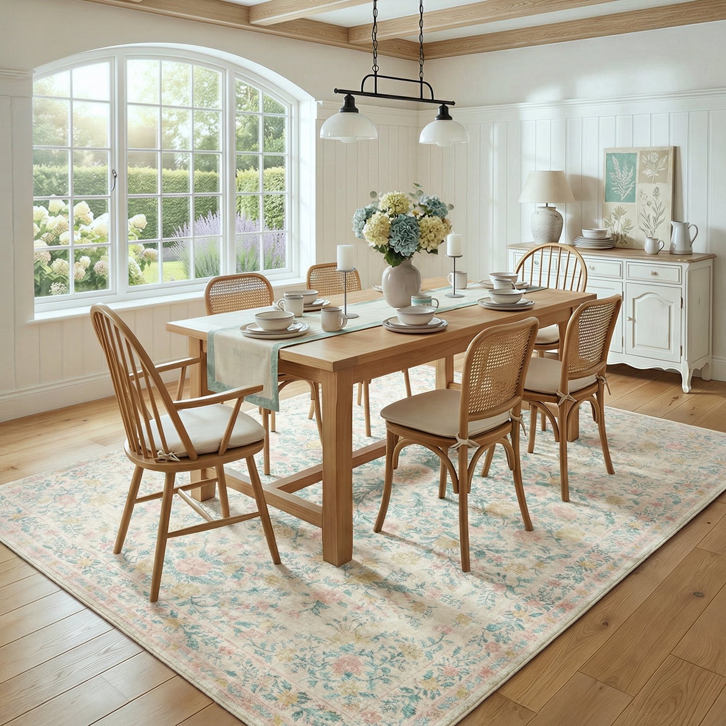 CHITOOMA 5'x7' Machine-washable Area Rugs for Living Room, Stain Resistant Non-Shed Carpet, Boho Floral Area Rugs with Non-Slip Backing for Bedroom, Dining Room, Dorm, Office
