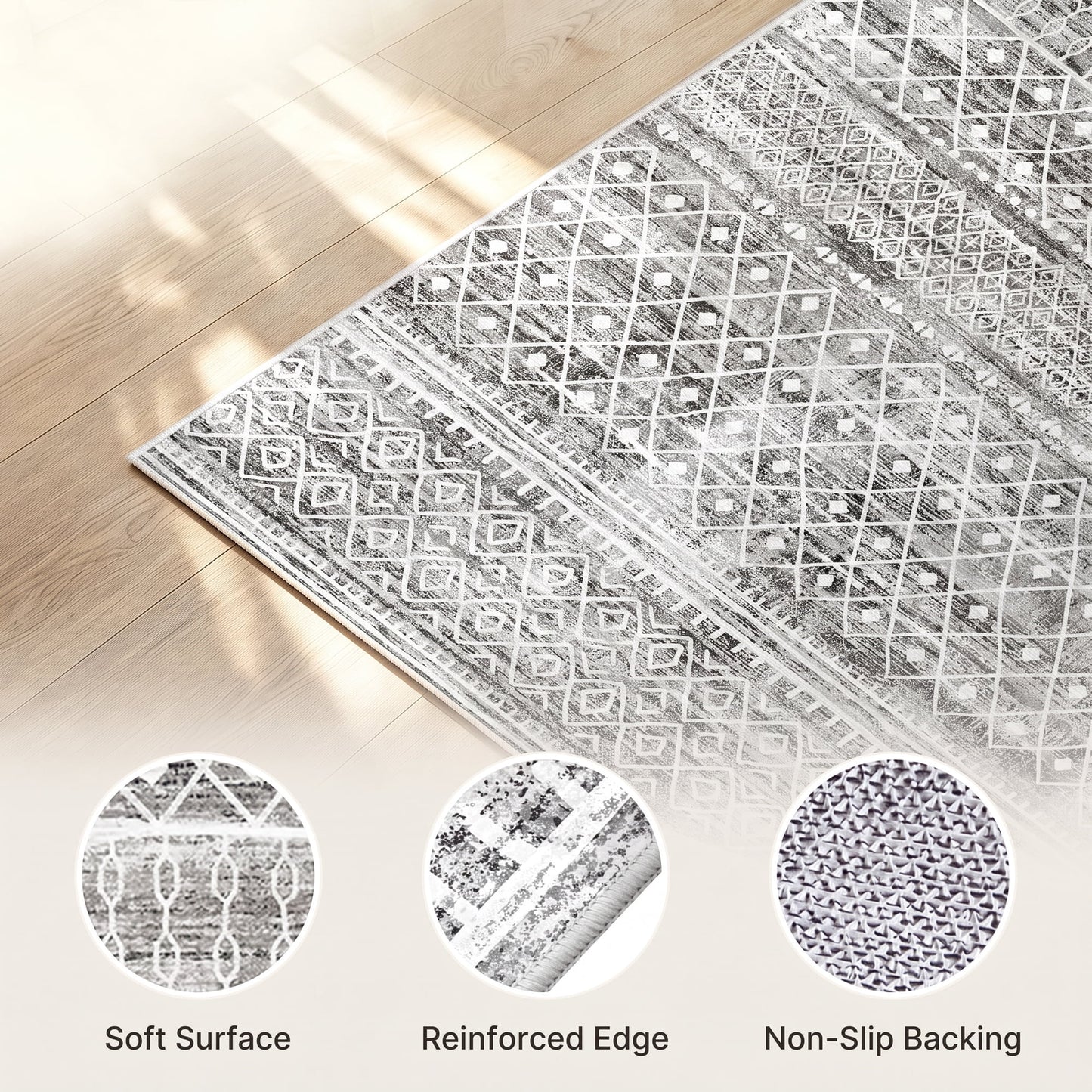 CHITOOMA 5'x7' Area Rugs for Living Room, Washable Rugs Boho Soft Geometric Bohemian Carpet Indoor Rug for Bedroom Dining Room Office Nonslip Foldable Rug