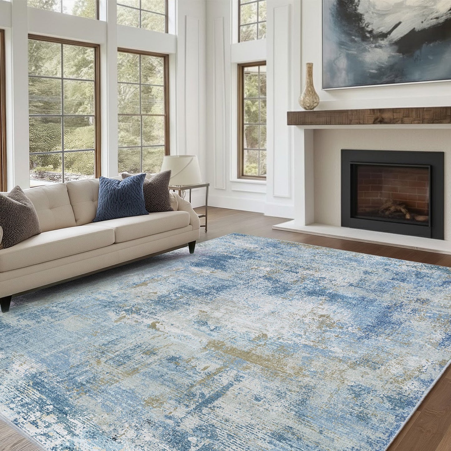 CHITOOMA 6'x9' Area Rugs for Living Room, Machine Washable Abstract Distressed Rugs Indoor Neutral Carpet Rugs for Bedroom Dining Room Office with Non-Slip Backing, Stain Resistant Non-Shed