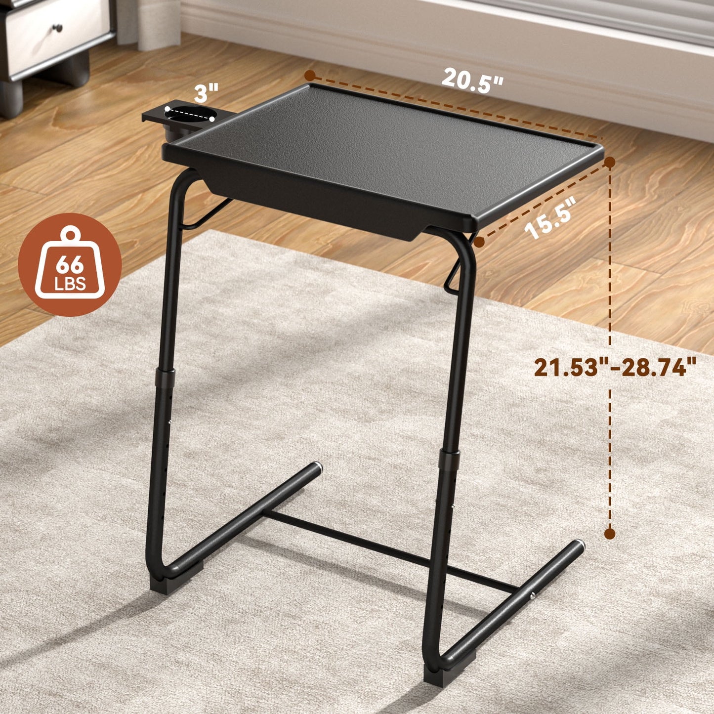 Perlegear Portable 6 Height & 3 Tilt Angles TV Tray Table TV Dinner Sofa Desk for Home Office, Black