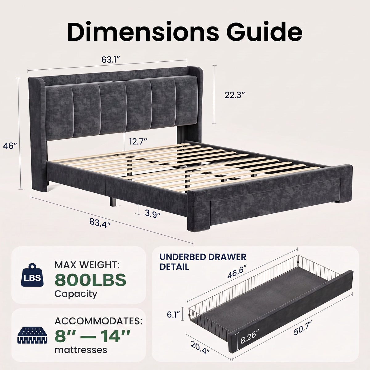 CHITOOMA 2 Piece Bedroom Furniture Set,Queen Bed Frame & 12" Memory Foam Mattress,Upholstered Platform Bed with Storage Drawers,RGB LED Headboard,Charging Station,Gray