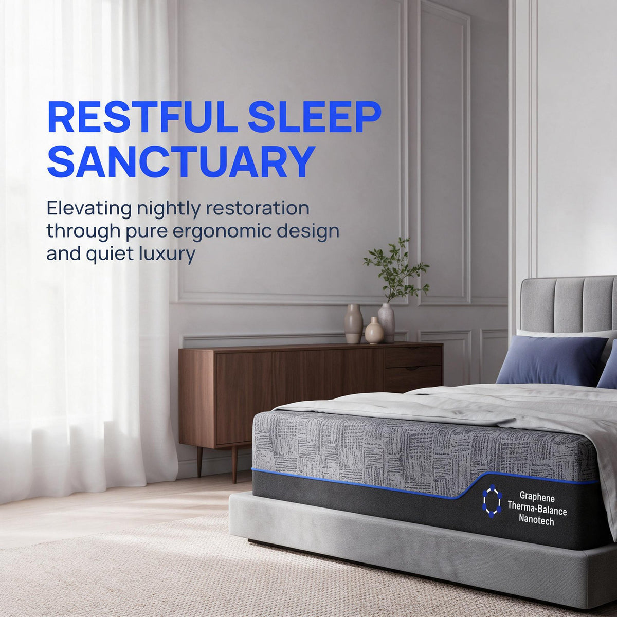 CHITOOMA 12" Queen Memory Foam Mattress,Gel-Infused Triple Layer Mattress with Graphene Cooling Cover,Medium Firm Bed Mattress for Pressure Relief & Motion Isolation,Dark Gray