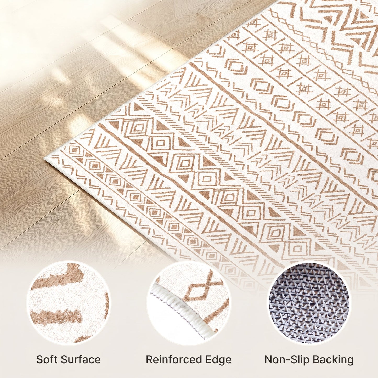 CHITOOMA 8'x10' Area Rugs for Living Room, Washable Rugs Boho Soft Geometric Bohemian Carpet Indoor Rug for Bedroom Dining Room Office Nonslip Foldable Rug