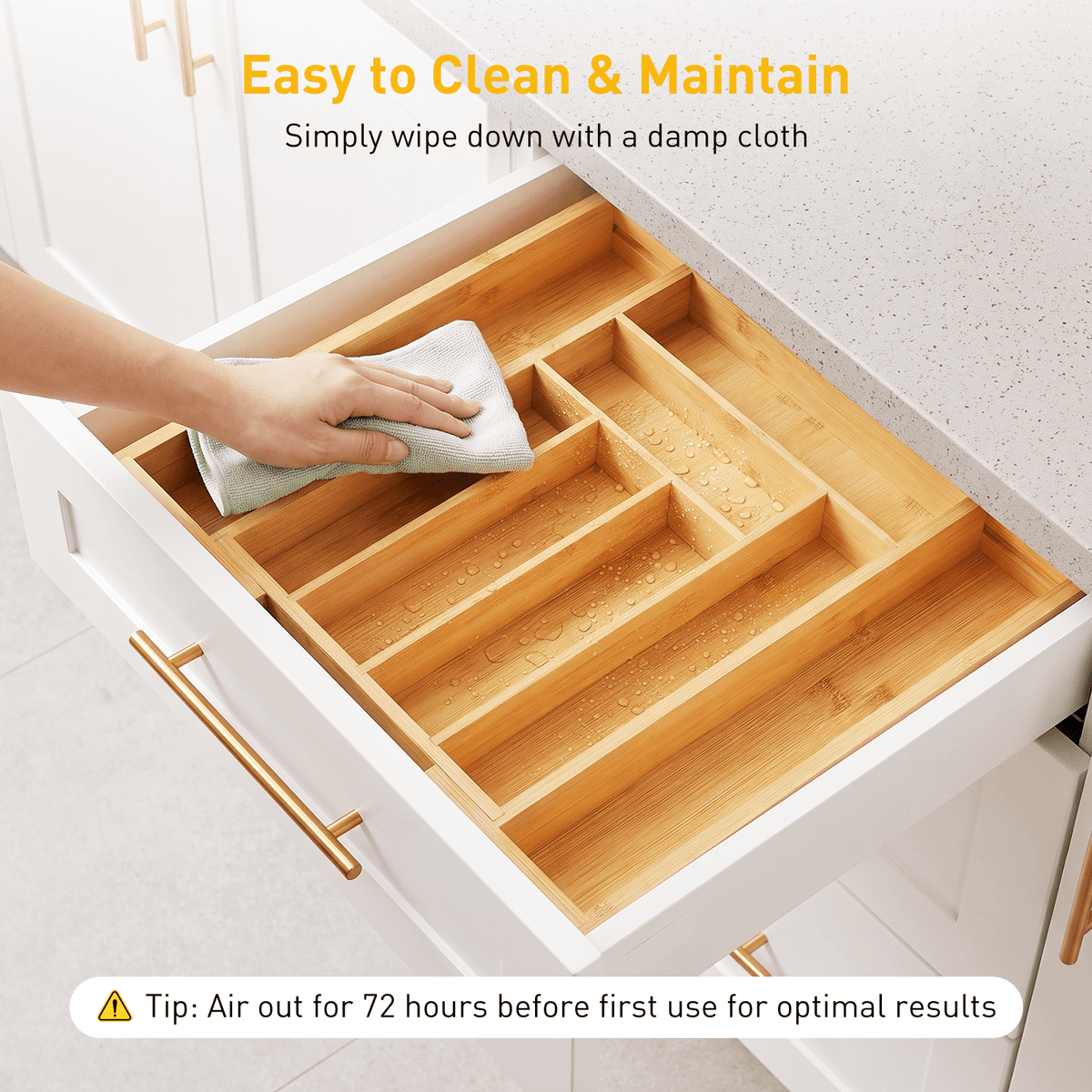 CHITOOMA Wood Bamboo Kitchen Drawer Organizer,Expandable Silverware Holder,Adjustable Kitchen Utensil Tray,for Forks, Spoons and Knives,8 Slots,Medium