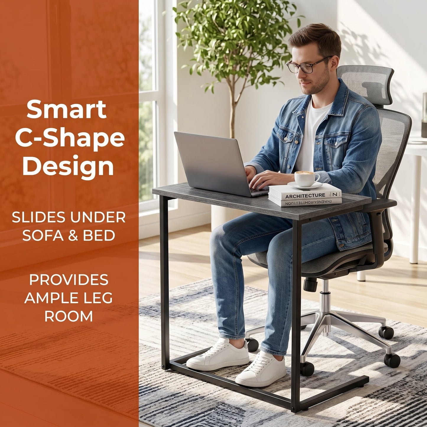C Shaped End Table 2 PCS,C-Table for sofa,Side Table for Bedroom, Living Room, Home Office,Gray