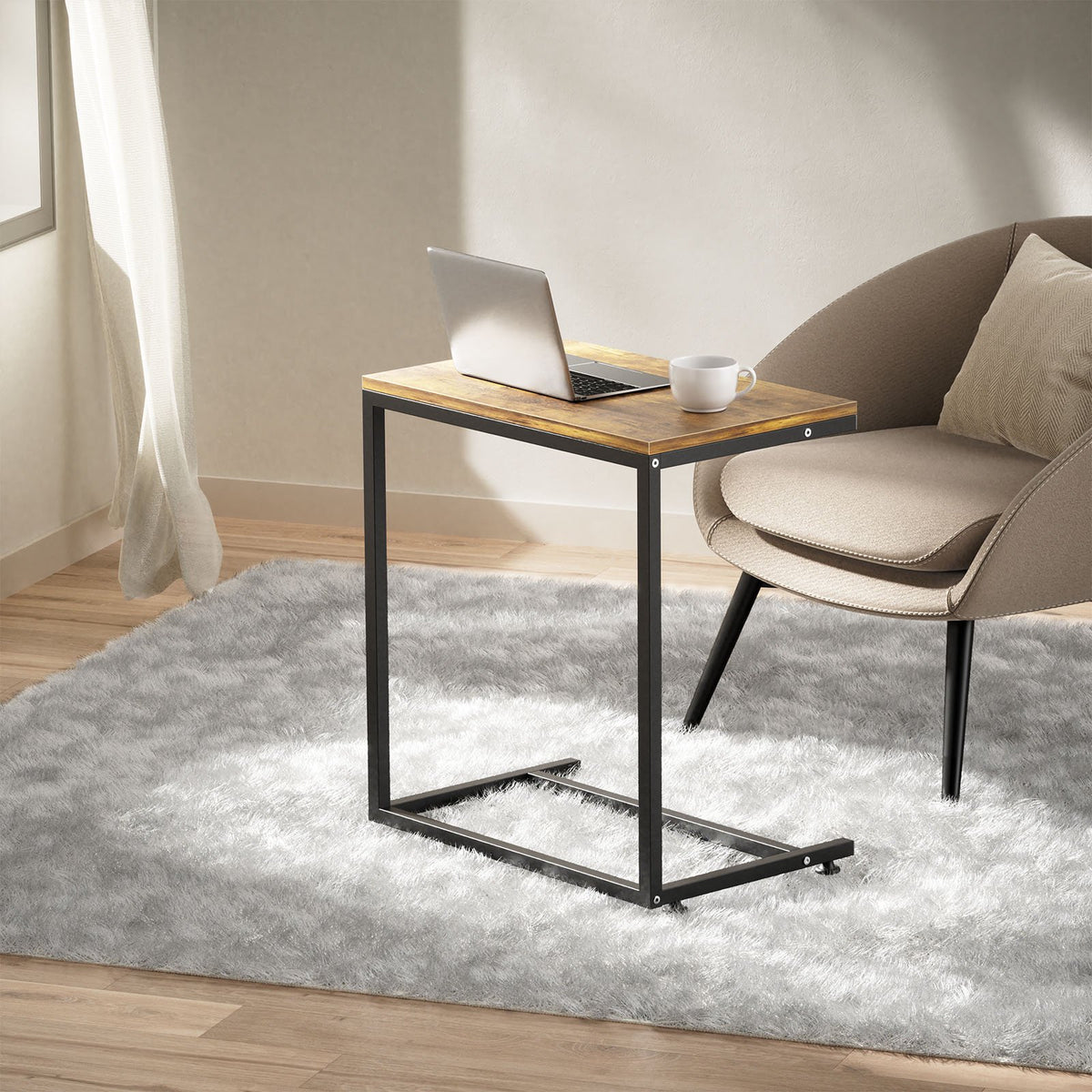 C Shaped End Table,Side Table TV Tray Table for Sofa,Couch Table for livingroom,Bedroom(Rustic Brown)