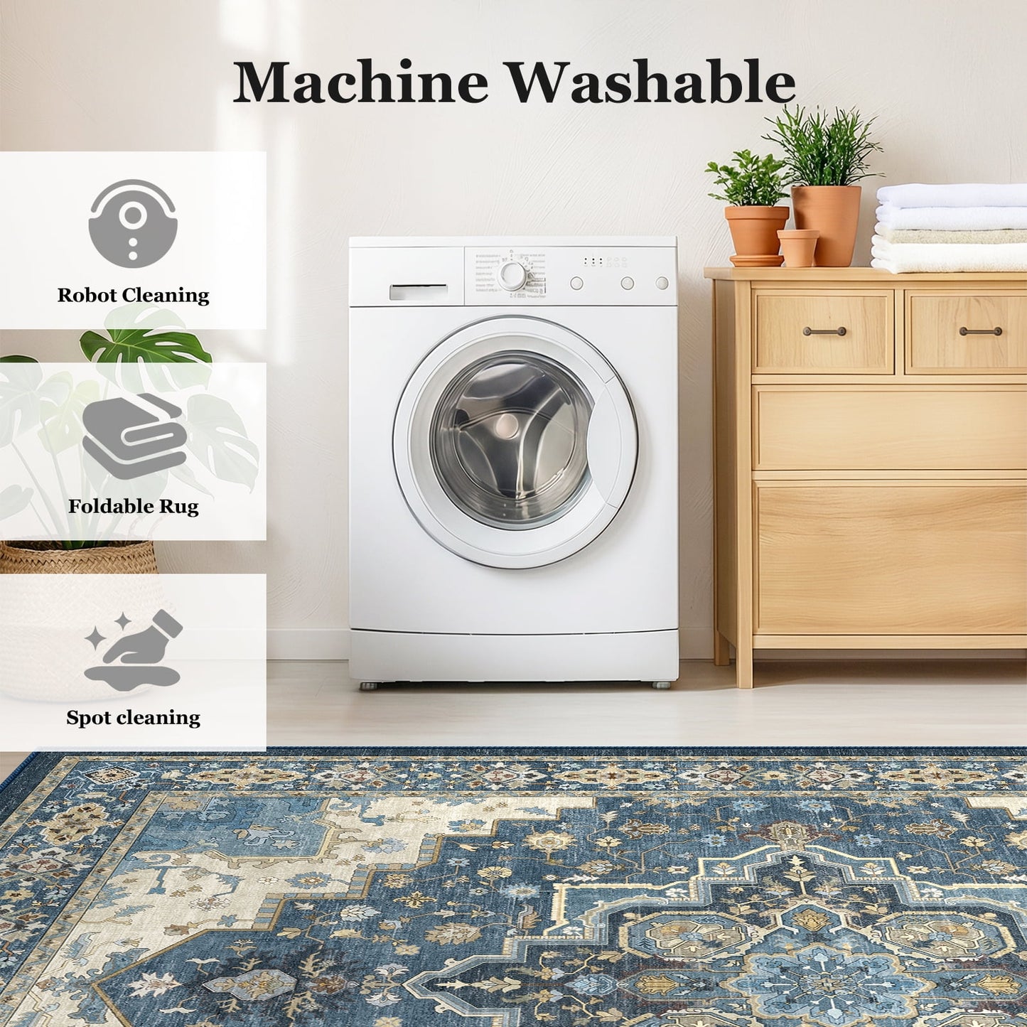 CHITOOMA 8'x10' Boho Area Rugs for Living Room, Machine Washable Stain Resistant Non-Shed Carpet, Area Rug with Non-Slip Backing for Bedroom, Dining Room, Dorm, Office