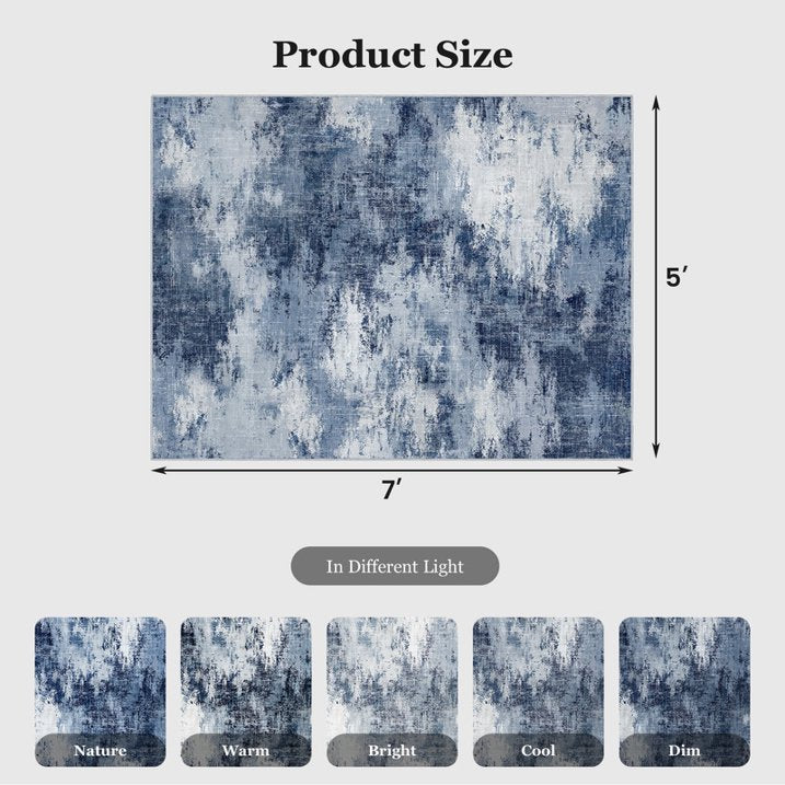 CHITOOMA 5'x7' Area Rugs for Living Room, Machine Washable Abstract Distressed Rugs Indoor Neutral Carpet Rugs for Bedroom Dining Room Office with Non-Slip Backing, Stain Resistant Non-Shed