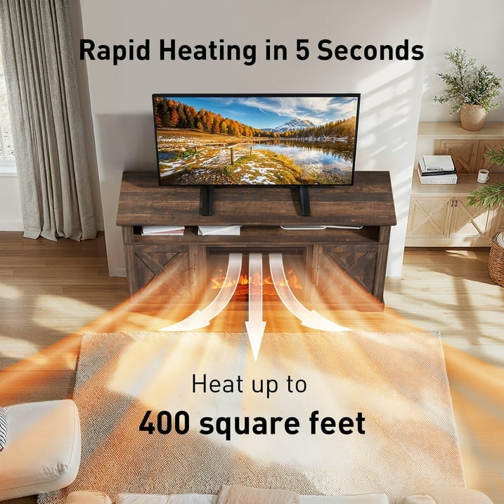 Electric Fireplace TV Stand for TVs up to 75", Farmhouse Entertainment Center with Fireplace, Vintage Brown