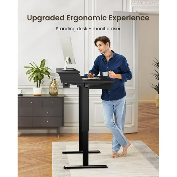 CHITOOMA 63″ x 30″ Standing Desk with Drawers, Electric Height Adjustable Sit Stand Desk with Storage Shelf, 4 Memory Preset Computer Desk with Cable Management Tray for Home Office, Black