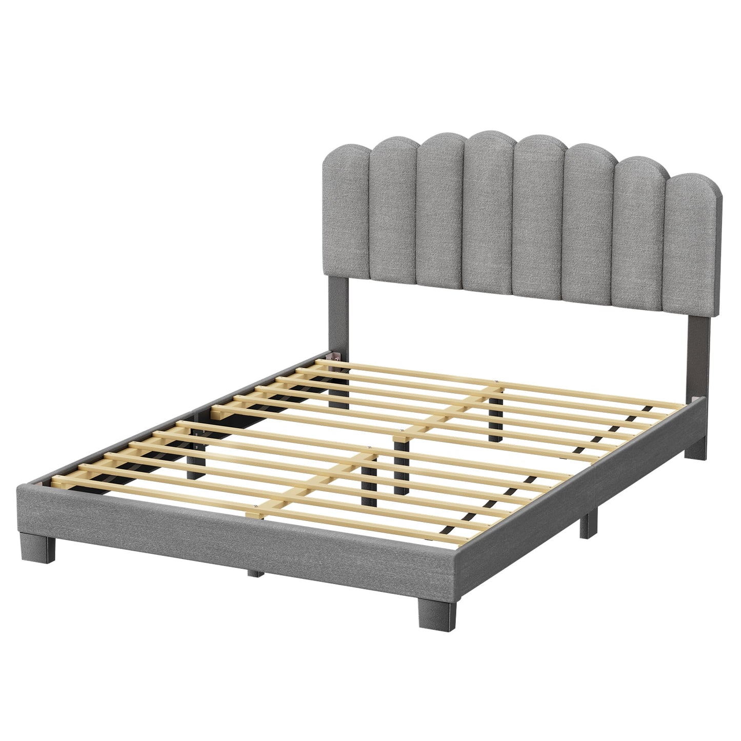 CHITOOMA Twin Bed Frame with Adjustable Headboard, Grey Linen Upholstered Platform Bed Frame Twin Size No Box Spring Needed, Noise-Free, Heavy Duty