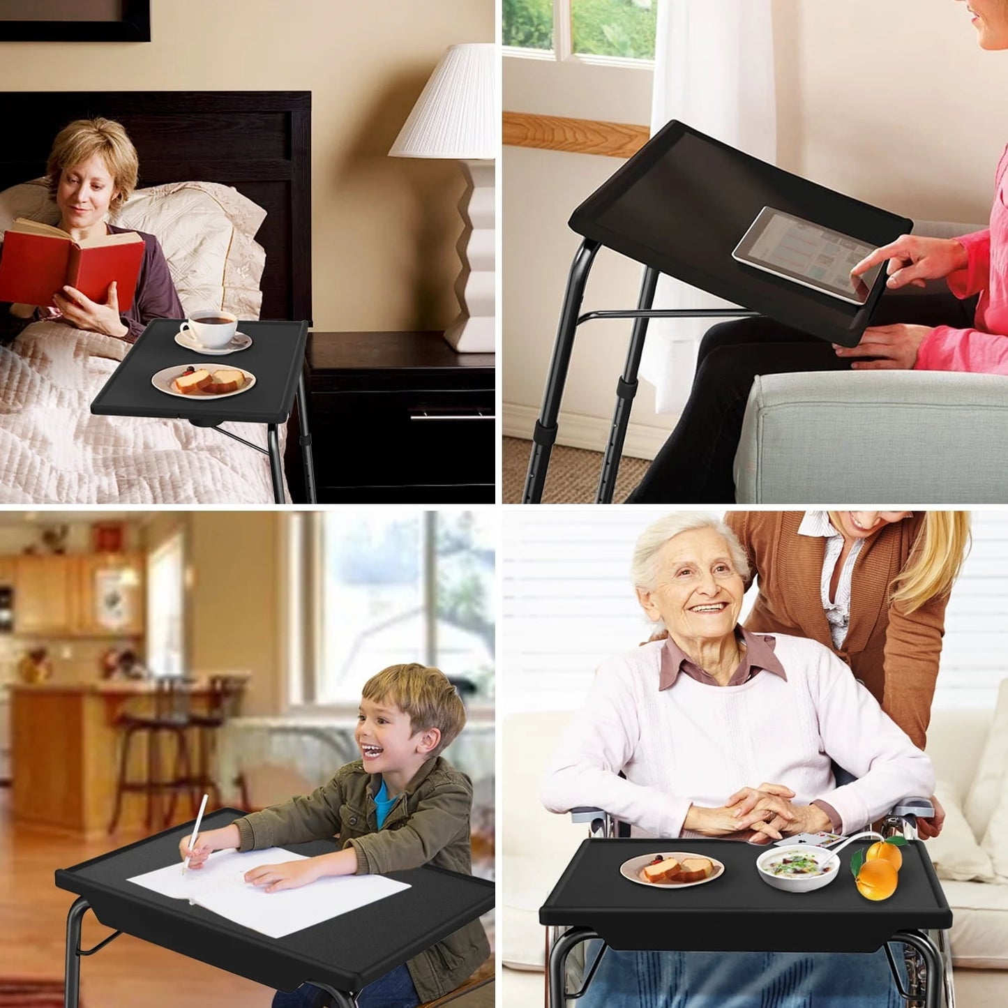 Perlegear Portable 6 Height & 3 Tilt Angles TV Tray Table TV Dinner Sofa Desk for Home Office, Black
