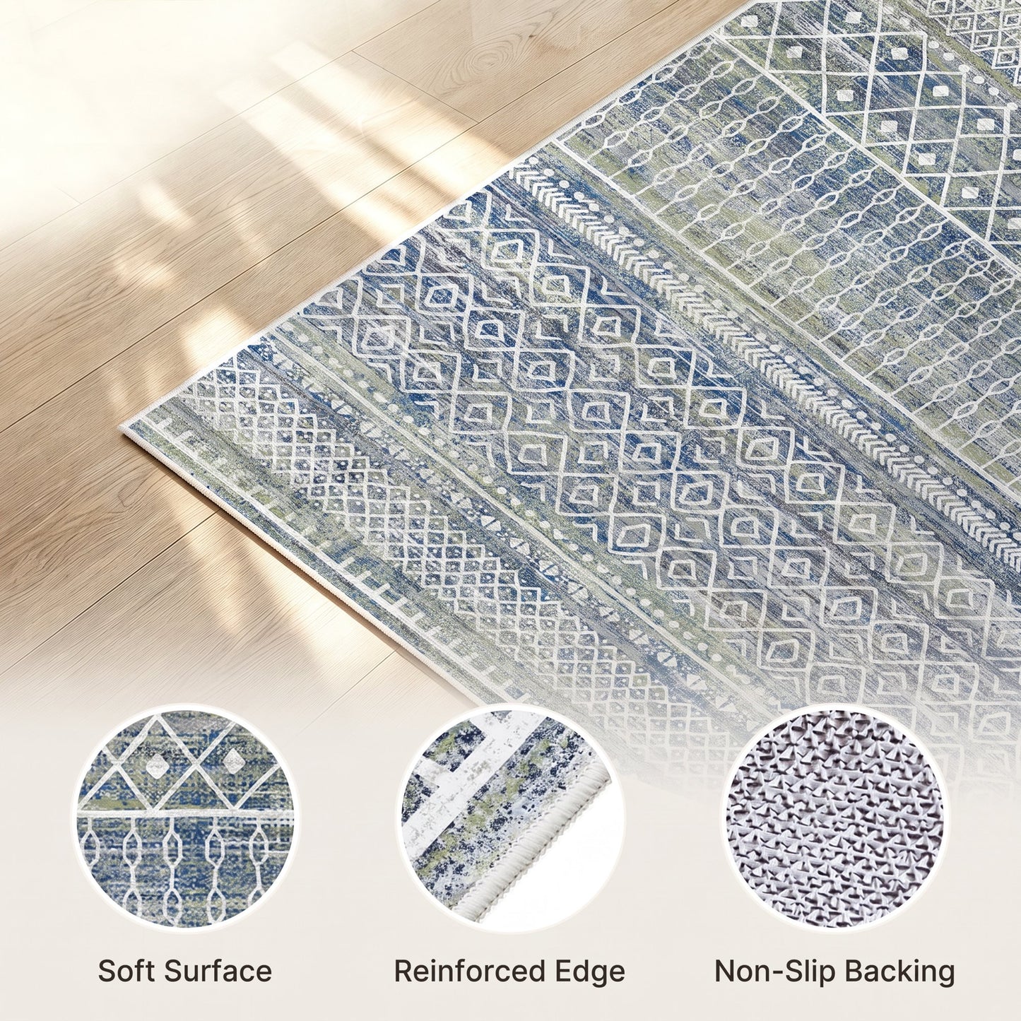 CHITOOMA 8'x10' Area Rugs for Living Room, Washable Rugs Boho Soft Geometric Bohemian Carpet Indoor Rug for Bedroom Dining Room Office Nonslip Foldable Rug